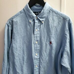 Ralph Lauren Classic Fit Button-Down Long Sleeve Shirt Size L Blue Cotton